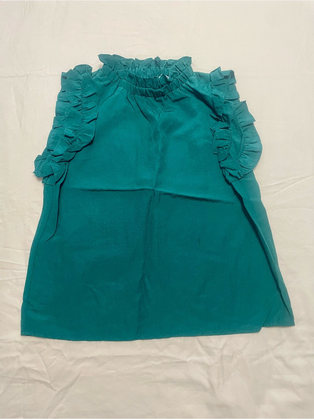 TCEC Emerald Green Ruffle High Neck Sleeveless Top Blouse S